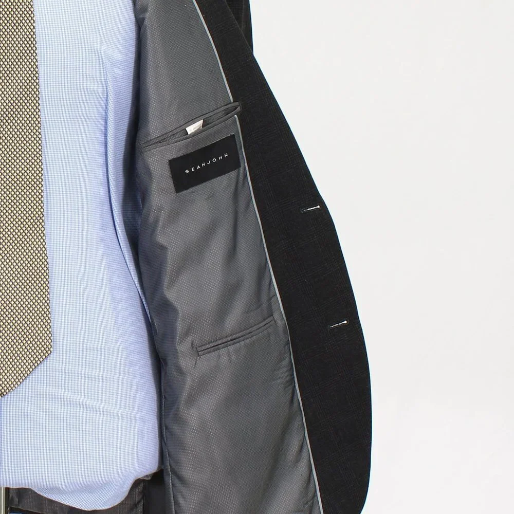 Sean John 44L Gray Check 2-Button Sport Coat Blazer Jacket P414